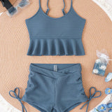 Swim Vcay Conjunto de traje de bano de dos piezas con textura solida para playa de verano