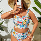 Swim Vcay Traje de bano tankini estampado y elegante para mujeres de talla grande en verano