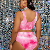 Swim Curve Conjunto de bikini plus size tenido con diseno de corbata en el cuello en V y breves triangulares para playa en verano