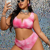 Swim Curve Conjunto de bikini plus size tenido con diseno de corbata en el cuello en V y breves triangulares para playa en verano