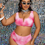 Swim Curve Conjunto de bikini plus size tenido con diseno de corbata en el cuello en V y breves triangulares para playa en verano