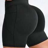 Shorts de yoga para mujer con bolsillo, talla grande, cintura alta, shorts de ejercicios de fitness para levantar gluteos para uso al aire libre