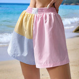 EZwear Shorts informales de mujer en bloques de color con rayas para el verano