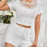 Conjunto de pijama elegante y casual bordado para mujeres de verano con tela suave