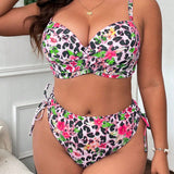 Swim Lushore Conjunto de traje de bano de dos piezas con copas con aros separadas y estampado aleatorio de talla grande