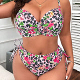 Swim Lushore Conjunto de traje de bano de dos piezas con copas con aros separadas y estampado aleatorio de talla grande