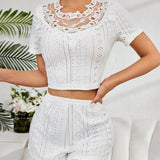 Conjunto de pijama elegante y casual bordado para mujeres de verano con tela suave