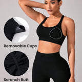 Sport Seamluxe Conjunto de ejercicios para mujeres con top ajustado sexy de unicolor y shorts sin costuras de cintura alta