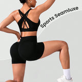 Sport Seamluxe Conjunto de ejercicios para mujeres con top ajustado sexy de unicolor y shorts sin costuras de cintura alta