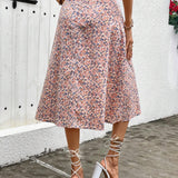 Frenchy Falda larga de corte alto-bajo con abertura lateral, estampado floral para mujeres, ideal para vacaciones