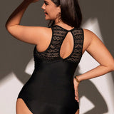 Swim Curve Conjunto de tankini para mujeres de talla grande con espalda descubierta y braguitas triangulares fruncidas, informal