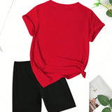 Slayr Conjunto de dos piezas de camiseta casual de manga corta con diseno de cruz impreso para mujer y leggings, para verano