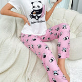 Conjunto de pijama de verano para mujer con camiConjuntoa de manga corta y shorts con estampado de panda
