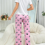 Conjunto de pijama de verano para mujer con camiConjuntoa de manga corta y shorts con estampado de panda