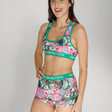 Conjunto de sujetador deportivo y ropa interior de ocio para mujeres, conjunto de sujetador deportivo sin espalda para mujeres, fabricado en poliester estampado