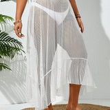 VCAY Conjunto de blusa transparente y falda de talla grande con dobladillo de volantes de unicolor