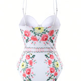 Swim Oasis Conjunto de traje de bano de una pieza estampado floral para mujer, de verano para playa, con falda cubierta, 2 piezas