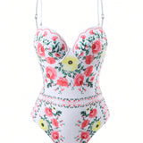 Swim Oasis Conjunto de traje de bano de una pieza estampado floral para mujer, de verano para playa, con falda cubierta, 2 piezas