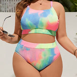 Swim Curve Bikini con tirantes tipo espagueti con estampado de tie-dye para tallas grandes de playa en verano