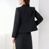 FRIFUL Conjunto unicolor de traje para mujer, chaqueta de saco de manga larga y falda hasta la rodilla
