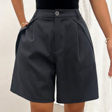 Prive Bermuda Shorts elegantes y basicos para mujer, de estilo de conmutacion, holgados, con pliegues, para el trabajo diario