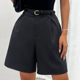Prive Bermuda Shorts elegantes y basicos para mujer, de estilo de conmutacion, holgados, con pliegues, para el trabajo diario