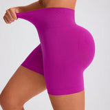Yoga Basic Shorts deportivos sin costuras de alta elasticidad para mujer, unicolor, diseno sencillo, adecuado para uso diario