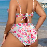 Swim Vcay Traje de bano diario sencillo y colorido para mujeres de talla grande con estampado aleatorio (2 piezas)