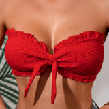 VCAY Top de bikini estilo bando solido para mujer para la playa en verano
