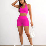 Conjunto de top deportivo halter sin costuras para mujer y leggings fruncidos