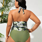 Swim Vcay Conjunto de tankini simple para uso diario para mujeres de talla grande con estampado aleatorio