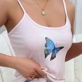 Top casual de camisola de ropa de dormir de mujer con estampado de mariposas