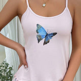 Top casual de camisola de ropa de dormir de mujer con estampado de mariposas