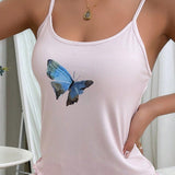 Top casual de camisola de ropa de dormir de mujer con estampado de mariposas