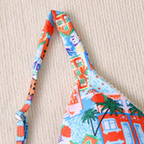 Swim Vcay Top de bikini de cuello halter con estampado aleatorio para playa de verano en talla grande