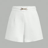 Clasi Shorts de verano para mujer con hebilla decorada de metal y bolsillos abiertos