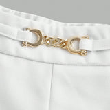 Clasi Shorts de verano para mujer con hebilla decorada de metal y bolsillos abiertos