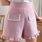 FRIFUL Shorts de cintura alta de encaje dulce de moda de verano para mujer