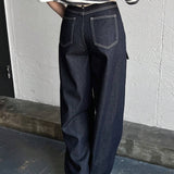 FRIFUL Pantalones Jeans de mujer de unicolor con grandes bolsillos de moda