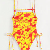 Swim Traje de bano de una pieza con tirantes delgados para mujer con estampado de plantas para la playa en verano