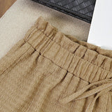 EZwear Bermudas de tela texturizada de cintura alta para mujer con dobladillo doblado y cinturon de lazo, informales