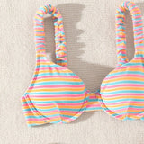 Swim Mod Conjunto de bikini sexy de mujer con rayas de colores de playa de verano