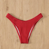 Nuevo traje de bano de moda para mujer en unicolor 2024, Bottom de bikini roja