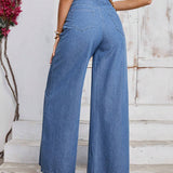 LUNE Pantalones Jeans anchos y casuales de mujer con bolsillos, adecuados para uso diario y viajes