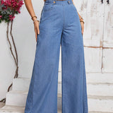 LUNE Pantalones Jeans anchos y casuales de mujer con bolsillos, adecuados para uso diario y viajes