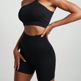 Conjunto de sosten sin costura de moda de un solo hombro para mujer, con levantador de gluteos y shorts adelgazantes de cintura