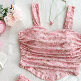 WYWH Conjunto de top y falda de flores rosa para mujer, ideal para vacaciones y viajes