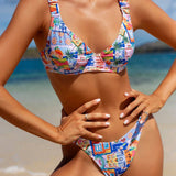 Swim Vcay Conjunto de bikini sexy para mujer con impresion de palmeras de verano (con aro) para playa
