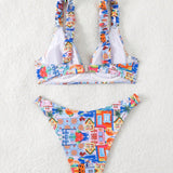 Swim Vcay Conjunto de bikini sexy para mujer con impresion de palmeras de verano (con aro) para playa