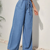 Tall Jeans casuales de cintura alta y pierna ancha para mujer con cintura elastica, azul